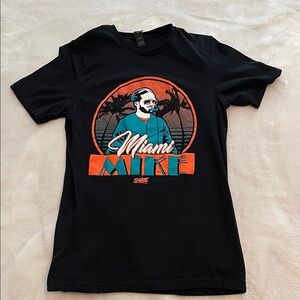 Black “Miami Mike” Graphic Tee with Teal and Orange Print